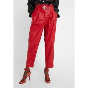 Pinko Vibrant Red Cropped Leather Pants